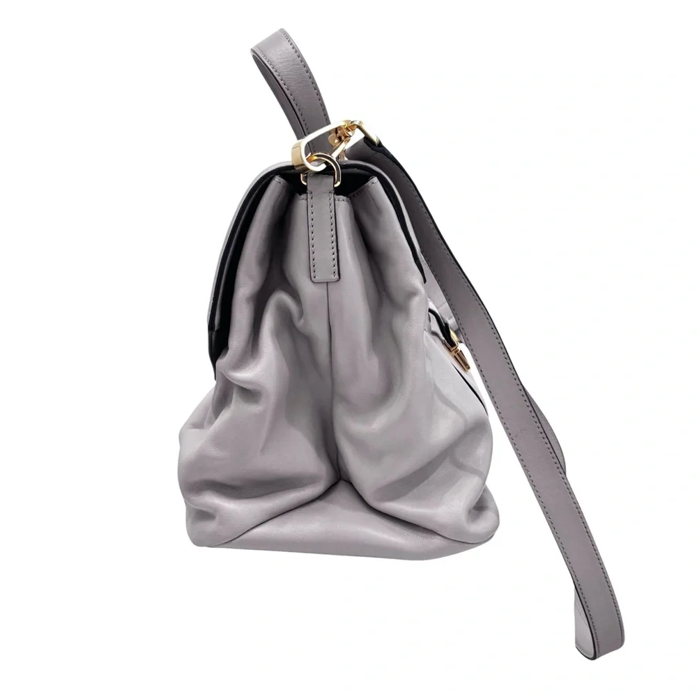 MIU MIU CLAY GREY VITELLO SOFT LEATHER TOP HANDLE FLAP SHOULDER BAG SATCHEL